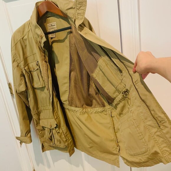 VTG LL Bean Safari Hunting Photography Military Button Shirt Jacket Large RARE - Picture 5 of 16